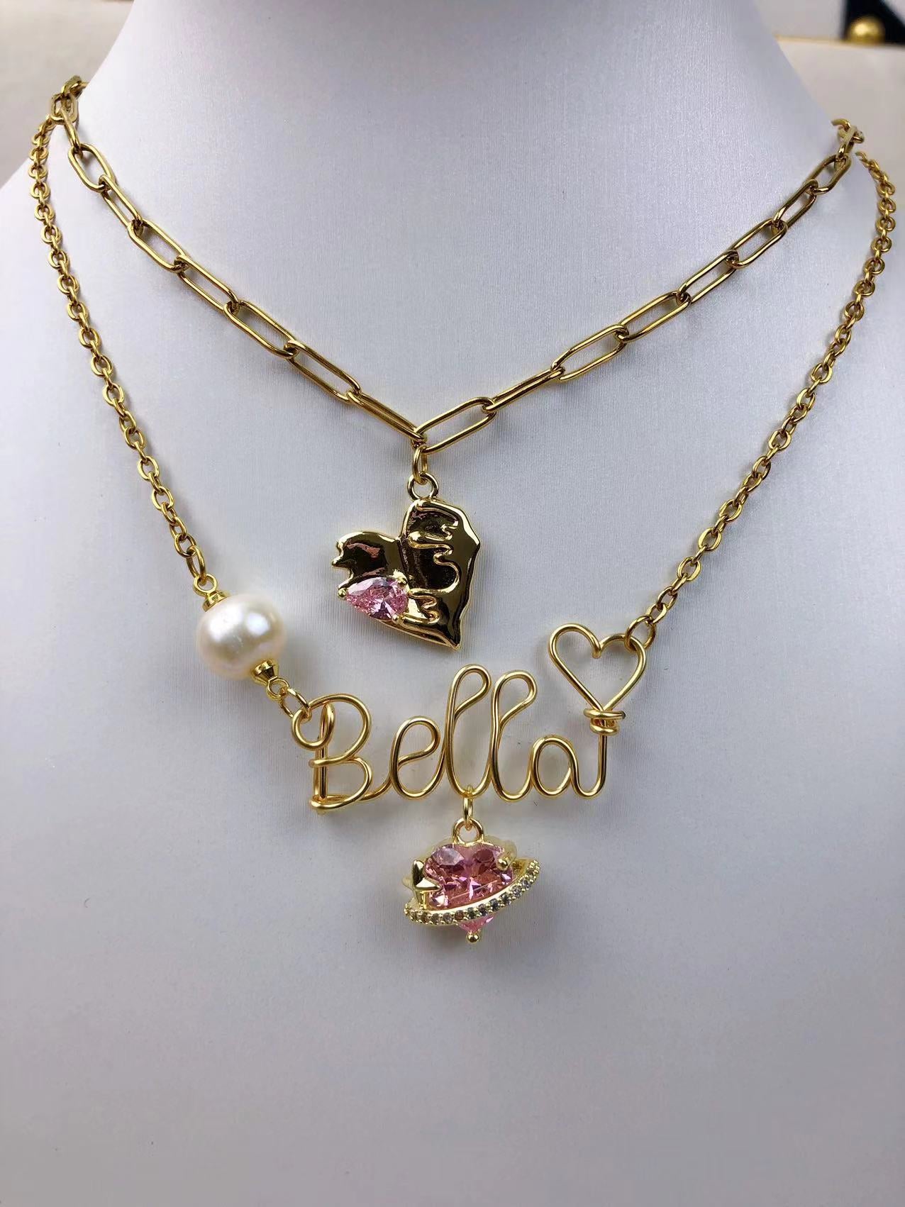 one name nevklace and one charm necklace into one